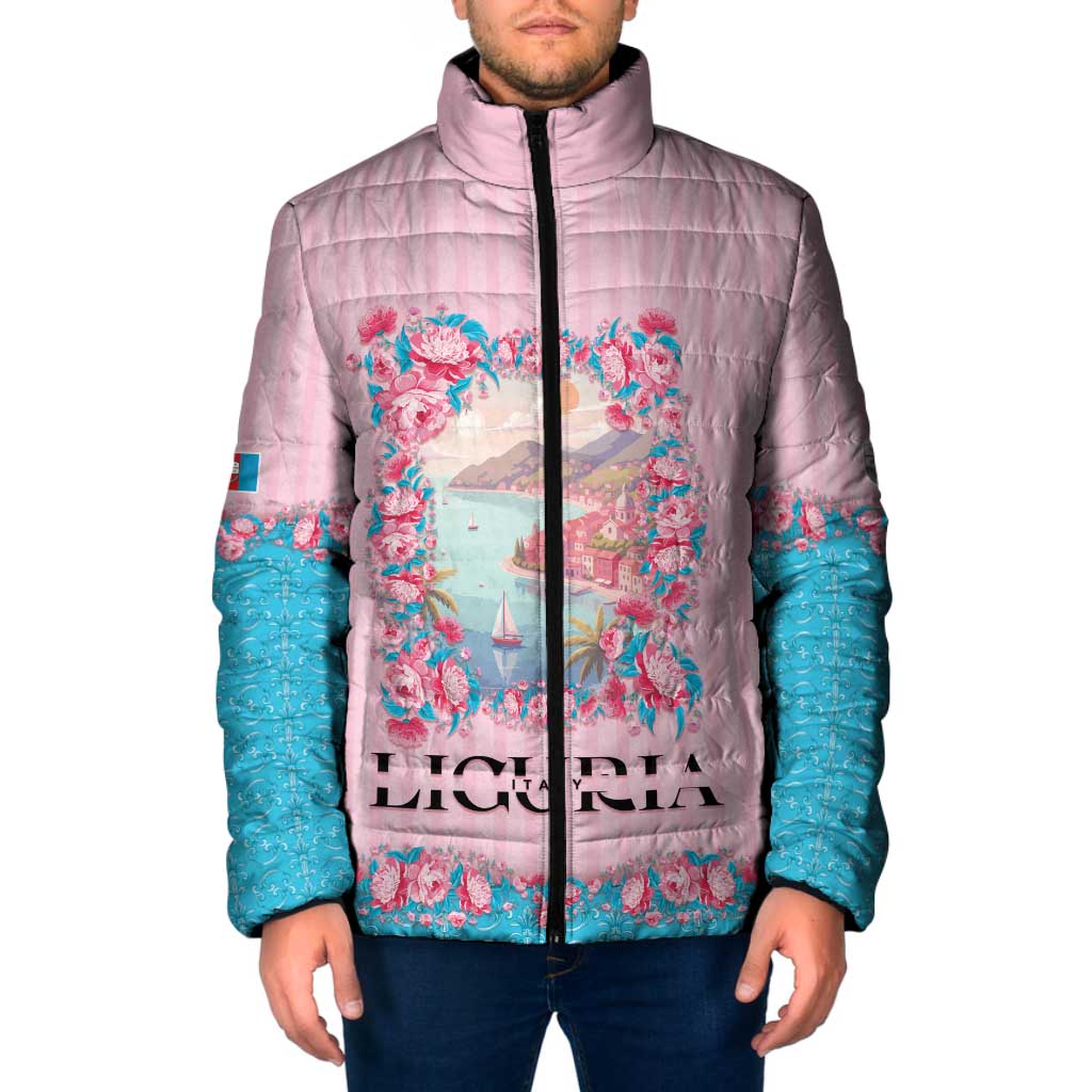 Personalized Italy Liguria Padded Jacket Carnation Flowers Of The Riviera