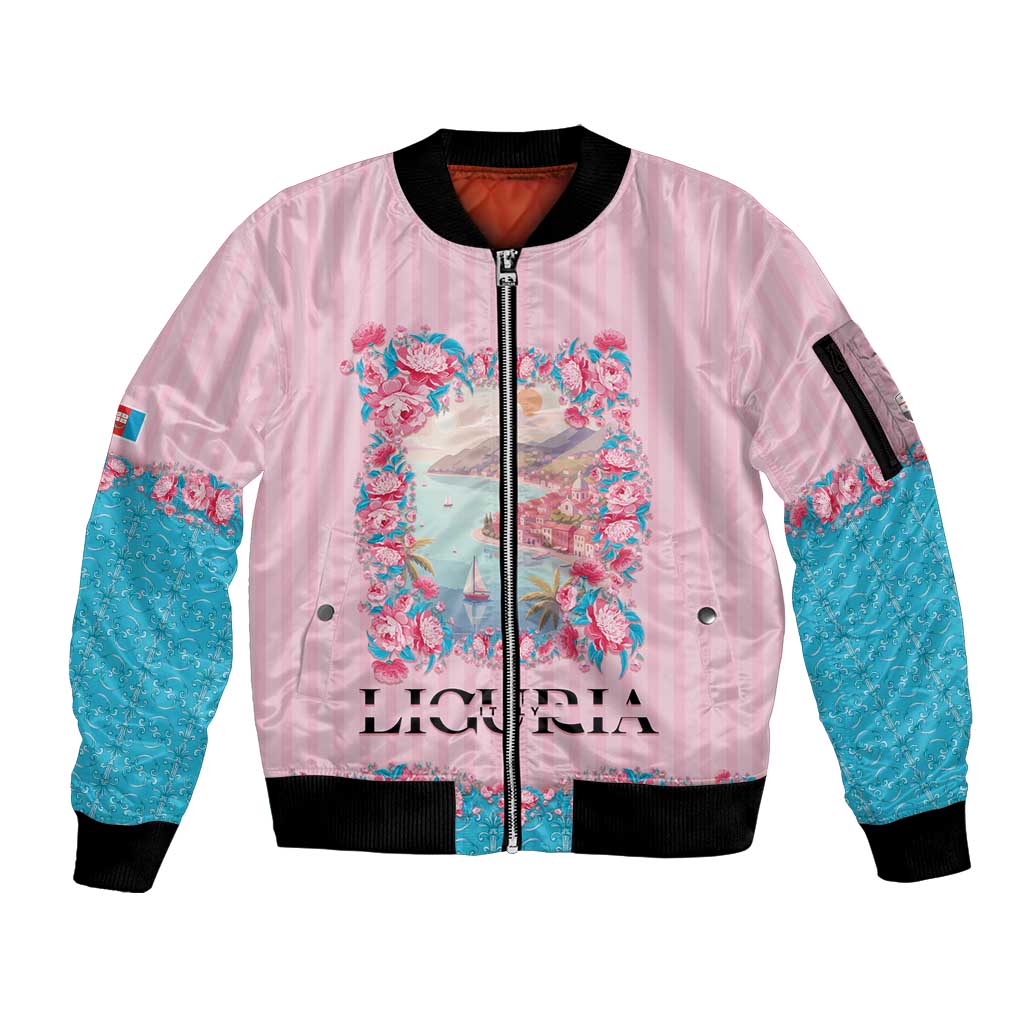 Personalized Italy Liguria Sleeve Zip Bomber Jacket Carnation Flowers Of The Riviera