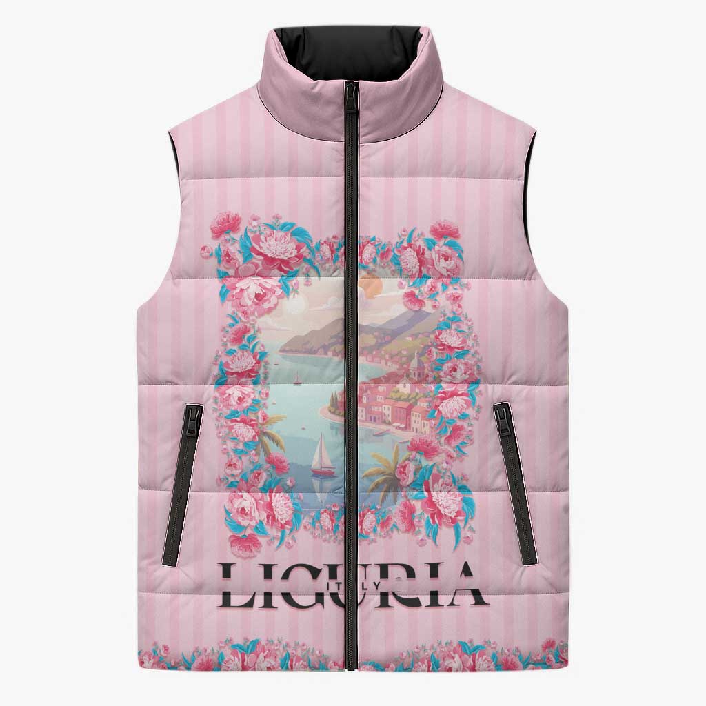 Personalized Italy Liguria Sleeveless Puffer Jacket Carnation Flowers Of The Riviera