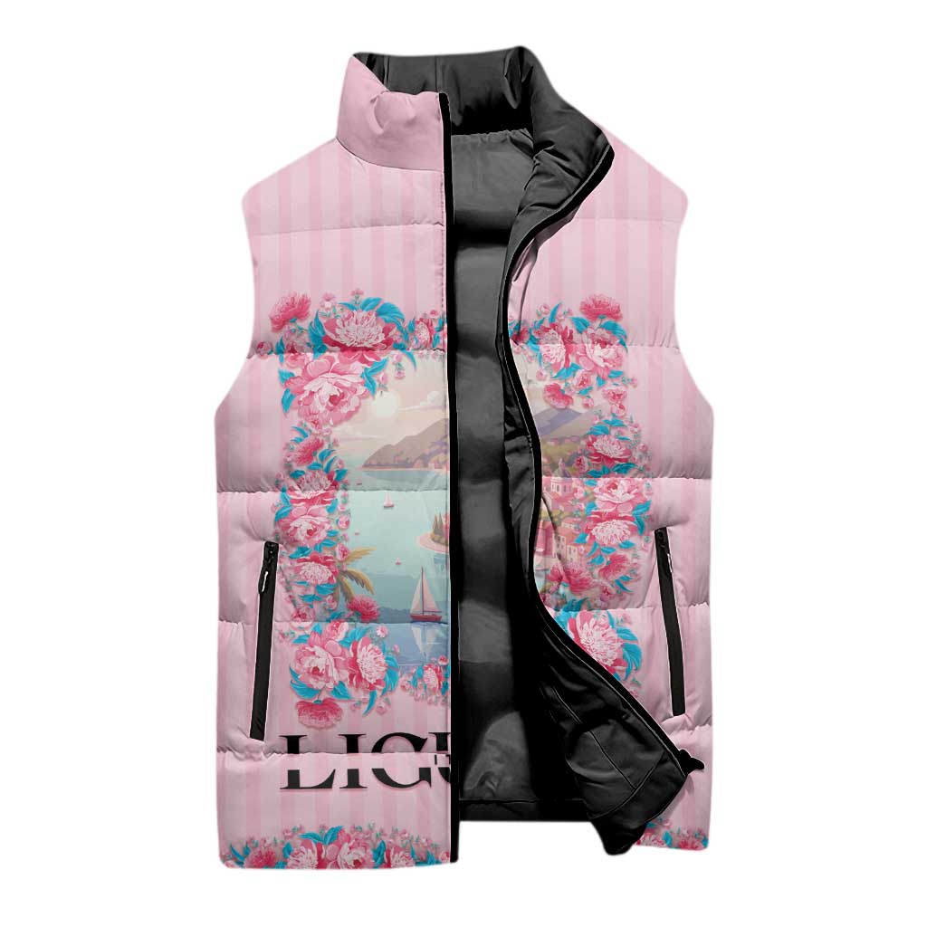 Personalized Italy Liguria Sleeveless Puffer Jacket Carnation Flowers Of The Riviera