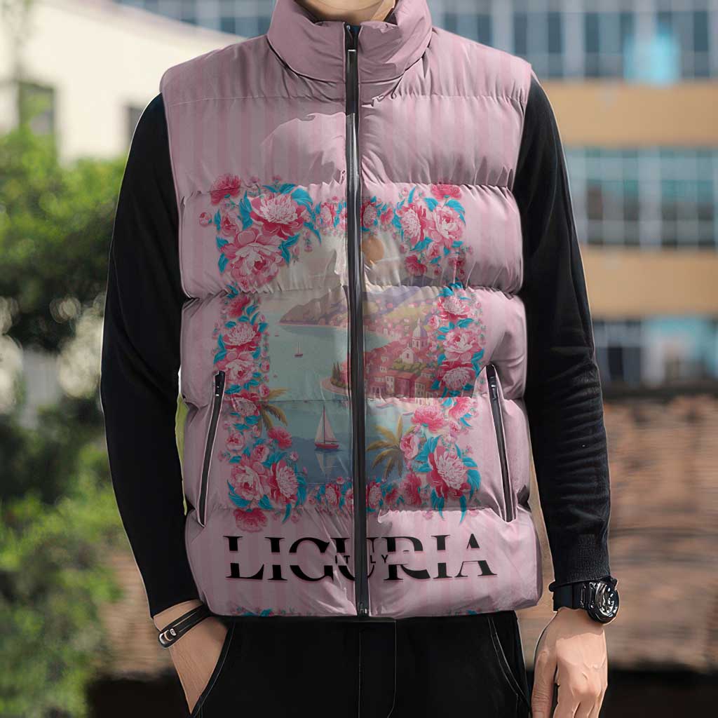 Personalized Italy Liguria Sleeveless Puffer Jacket Carnation Flowers Of The Riviera