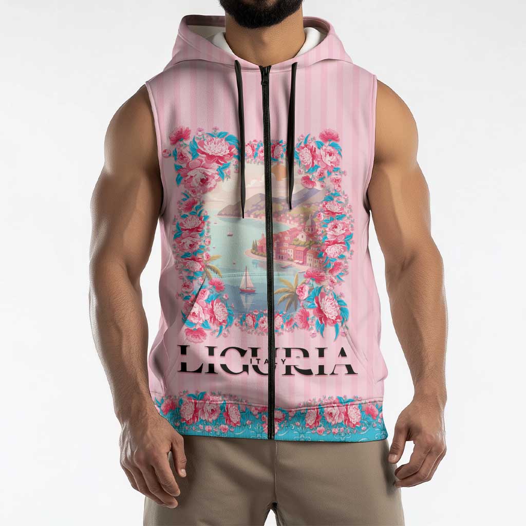 Personalized Italy Liguria Sleeveless Zip Hoodie Carnation Flowers Of The Riviera