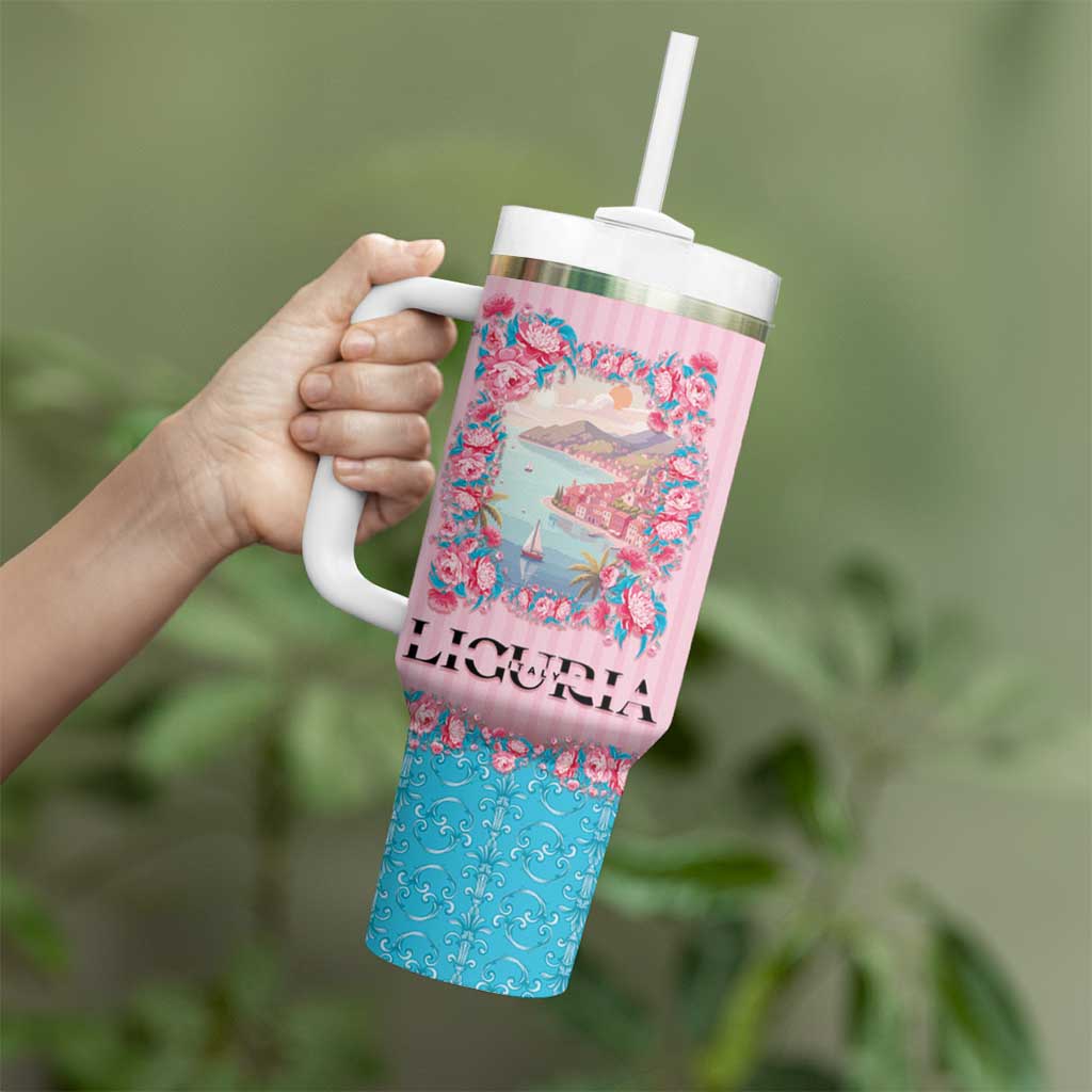 Personalized Italy Liguria Tumbler With Handle Carnation Flowers Of The Riviera
