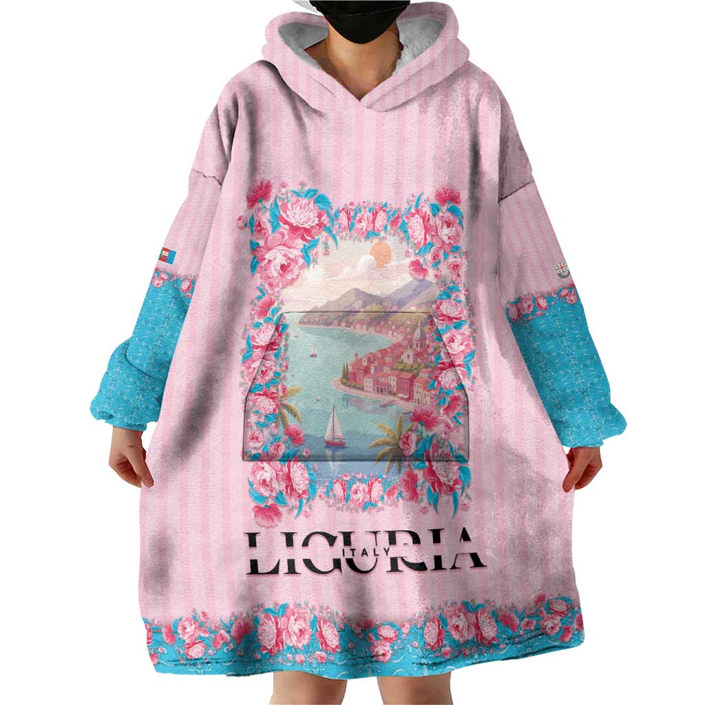 Personalized Italy Liguria Wearable Blanket Hoodie Carnation Flowers Of The Riviera