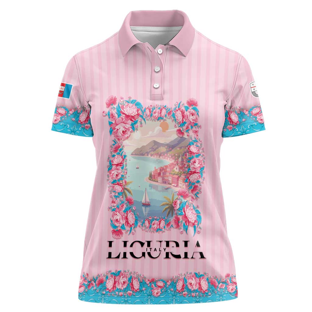 Personalized Italy Liguria Women Polo Shirt Carnation Flowers Of The Riviera