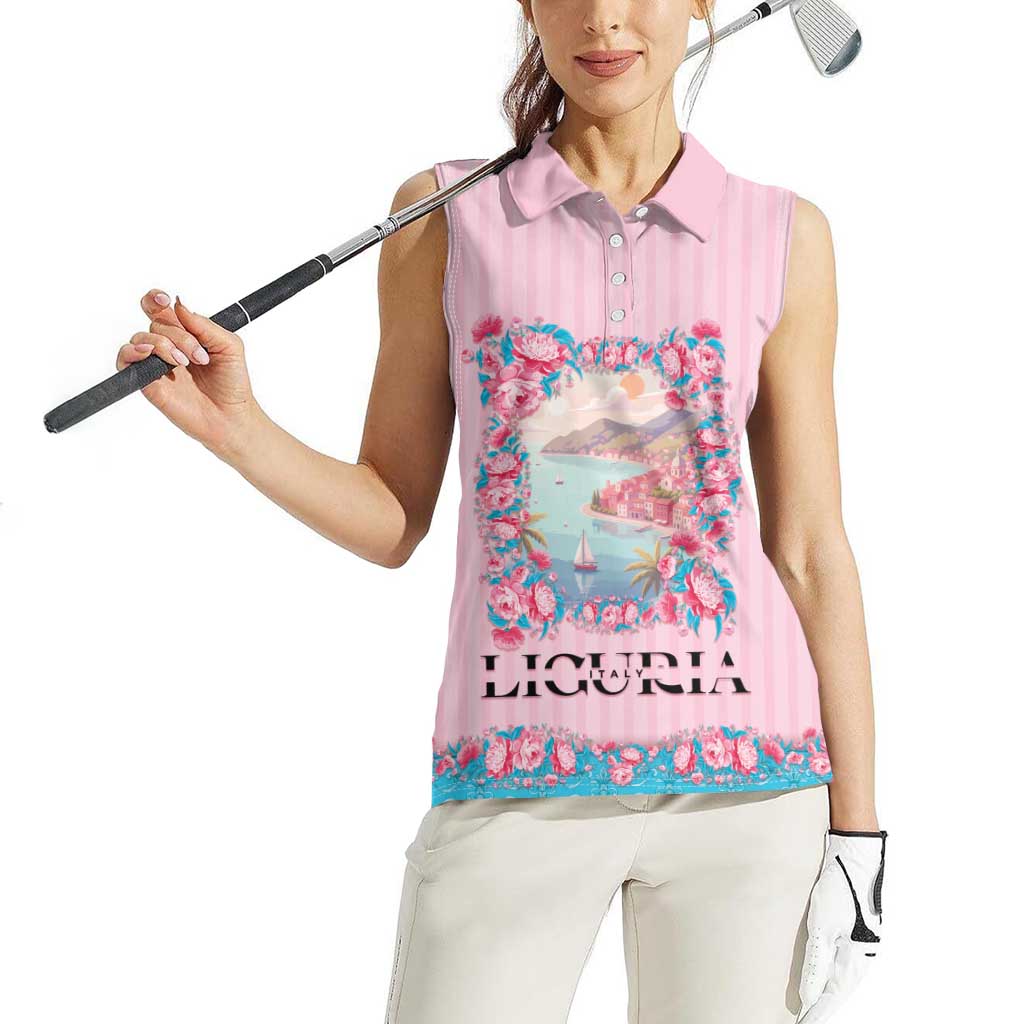 Personalized Italy Liguria Women Sleeveless Polo Shirt Carnation Flowers Of The Riviera