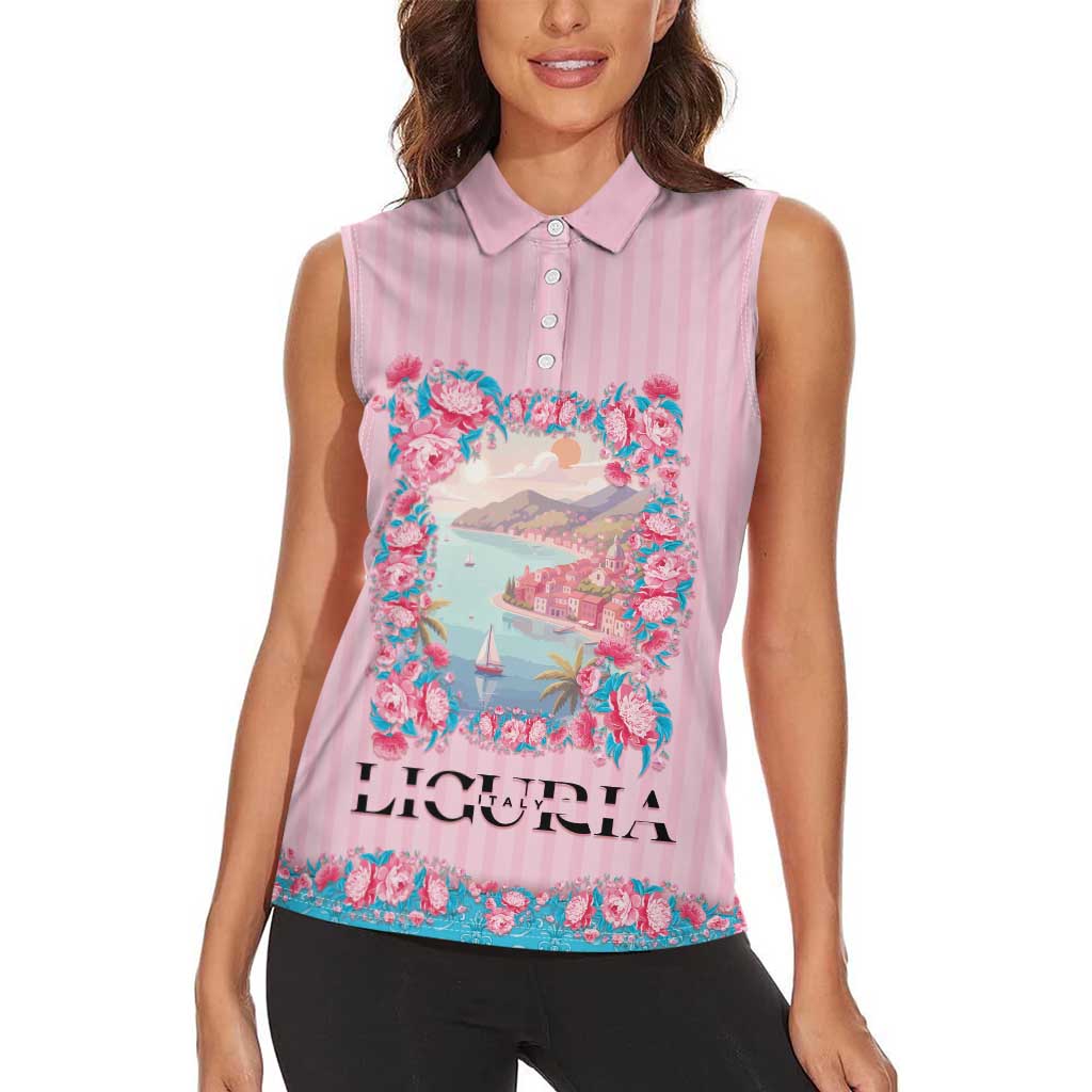 Personalized Italy Liguria Women Sleeveless Polo Shirt Carnation Flowers Of The Riviera