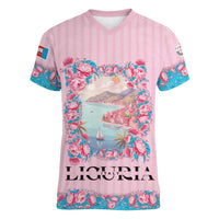 Personalized Italy Liguria Women V-Neck T-Shirt Carnation Flowers Of The Riviera