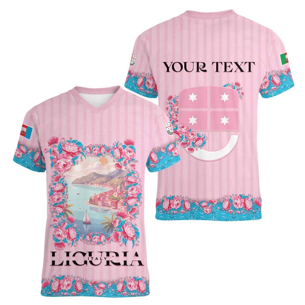 Personalized Italy Liguria Women V-Neck T-Shirt Carnation Flowers Of The Riviera