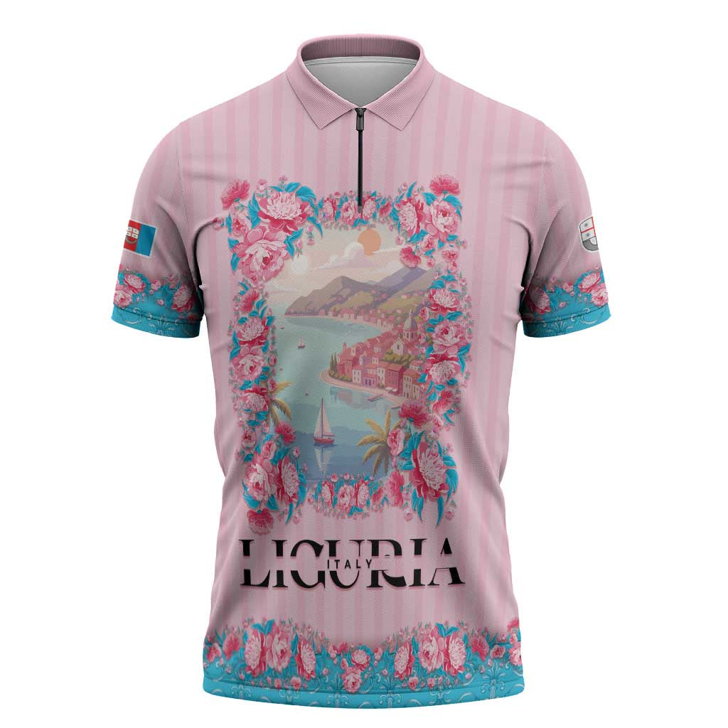 Personalized Italy Liguria Zipper Polo Shirt Carnation Flowers Of The Riviera