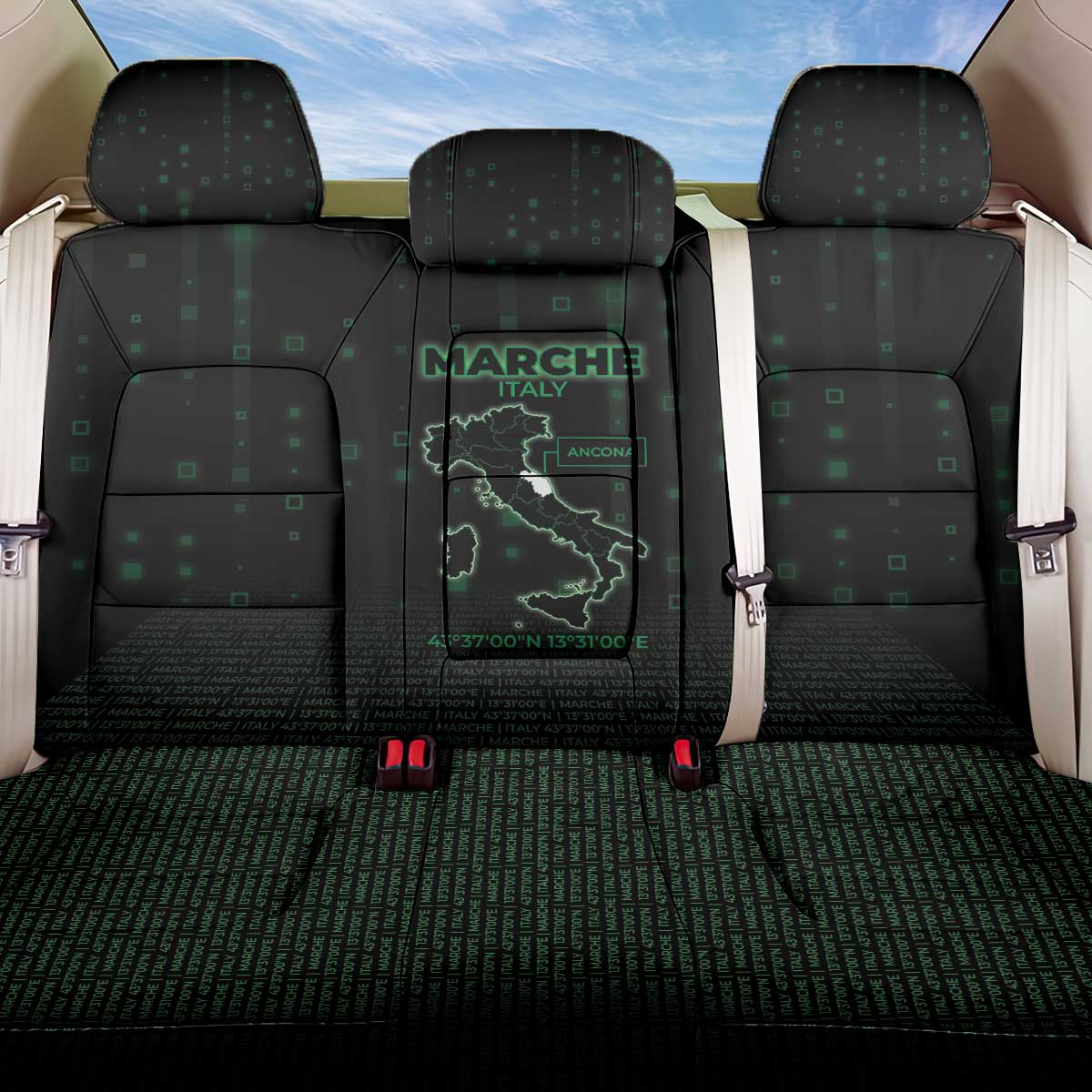 Italy Marche Back Car Seat Cover Map And Coordinates Code