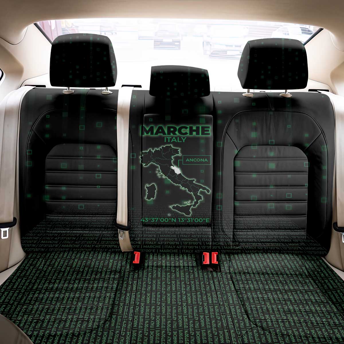 Italy Marche Back Car Seat Cover Map And Coordinates Code