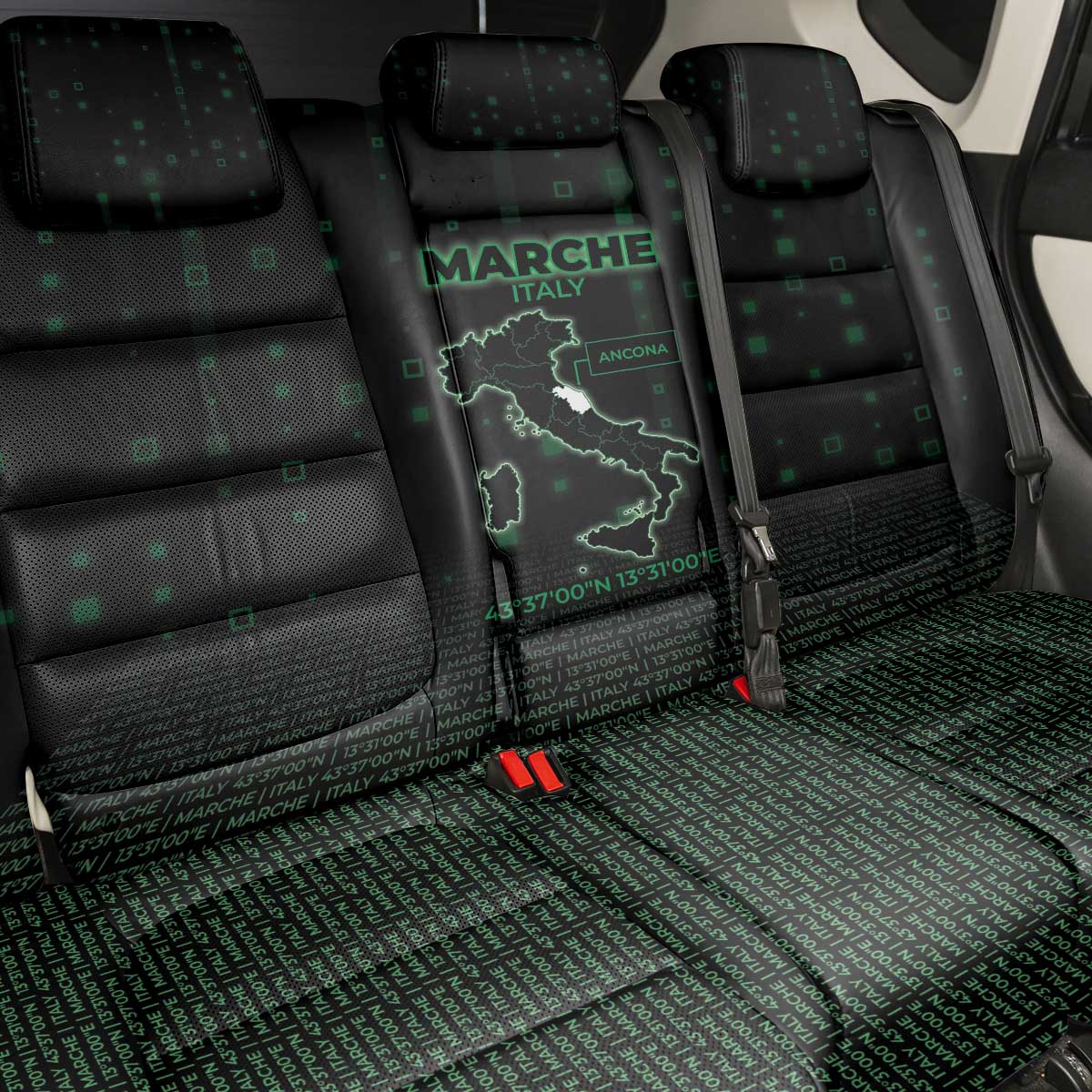 Italy Marche Back Car Seat Cover Map And Coordinates Code