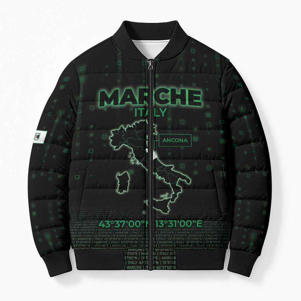 Personalized Italy Marche Bomber Puffer Jacket Map And Coordinates Code