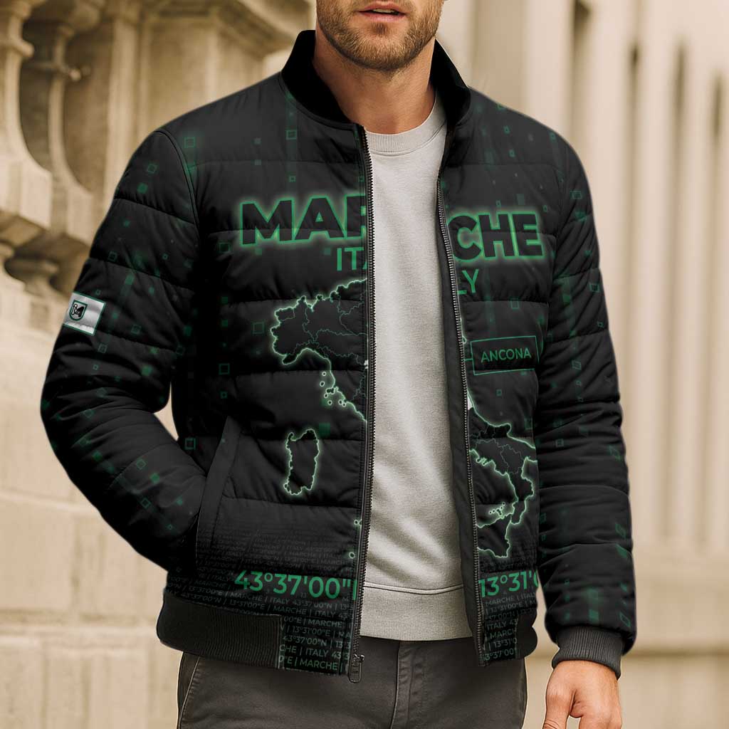 Personalized Italy Marche Bomber Puffer Jacket Map And Coordinates Code
