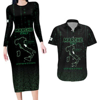 Personalized Italy Marche Couples Matching Long Sleeve Bodycon Dress and Hawaiian Shirt Map And Coordinates Code