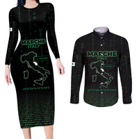 Personalized Italy Marche Couples Matching Long Sleeve Bodycon Dress and Long Sleeve Button Shirt Map And Coordinates Code