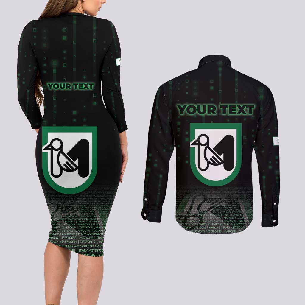 Personalized Italy Marche Couples Matching Long Sleeve Bodycon Dress and Long Sleeve Button Shirt Map And Coordinates Code