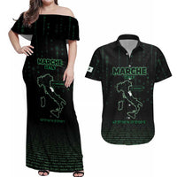 Personalized Italy Marche Couples Matching Off Shoulder Maxi Dress and Hawaiian Shirt Map And Coordinates Code