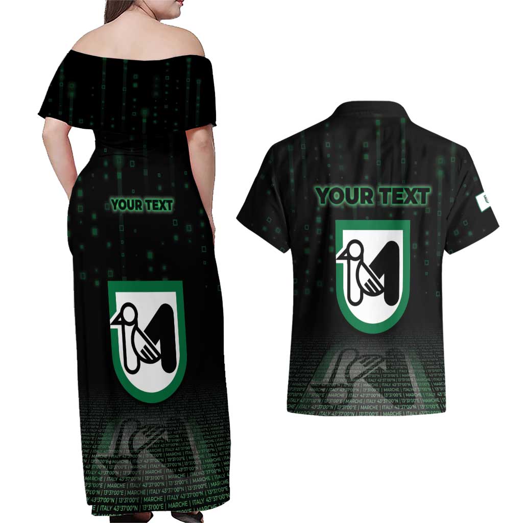 Personalized Italy Marche Couples Matching Off Shoulder Maxi Dress and Hawaiian Shirt Map And Coordinates Code