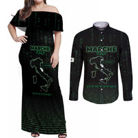 Personalized Italy Marche Couples Matching Off Shoulder Maxi Dress and Long Sleeve Button Shirt Map And Coordinates Code