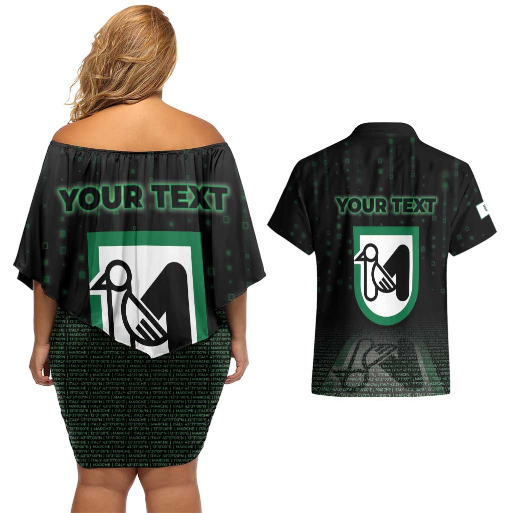 Personalized Italy Marche Couples Matching Off Shoulder Short Dress and Hawaiian Shirt Map And Coordinates Code
