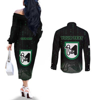 Personalized Italy Marche Couples Matching Off The Shoulder Long Sleeve Dress and Long Sleeve Button Shirt Map And Coordinates Code