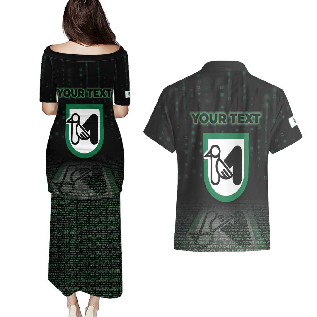 Personalized Italy Marche Couples Matching Puletasi and Hawaiian Shirt Map And Coordinates Code