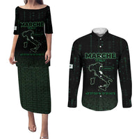 Personalized Italy Marche Couples Matching Puletasi and Long Sleeve Button Shirt Map And Coordinates Code