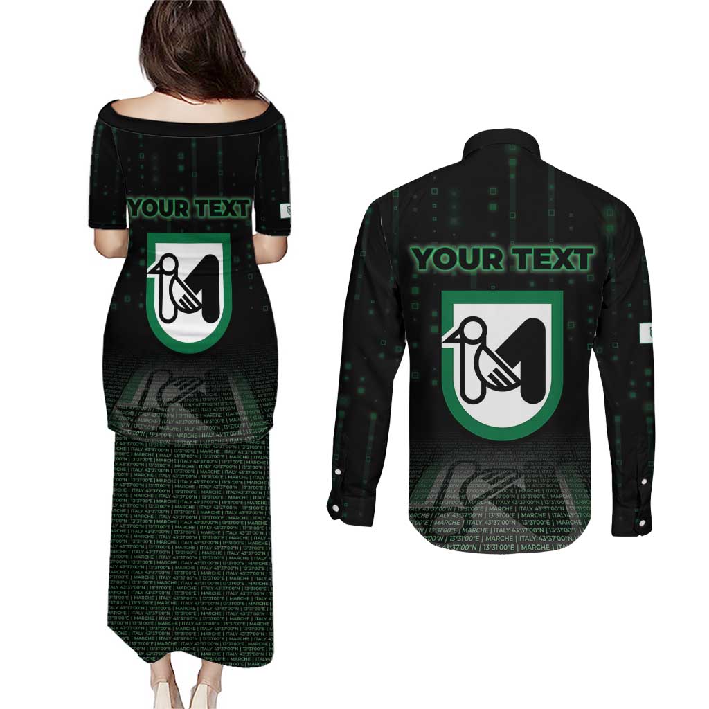 Personalized Italy Marche Couples Matching Puletasi and Long Sleeve Button Shirt Map And Coordinates Code