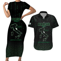 Personalized Italy Marche Couples Matching Short Sleeve Bodycon Dress and Hawaiian Shirt Map And Coordinates Code
