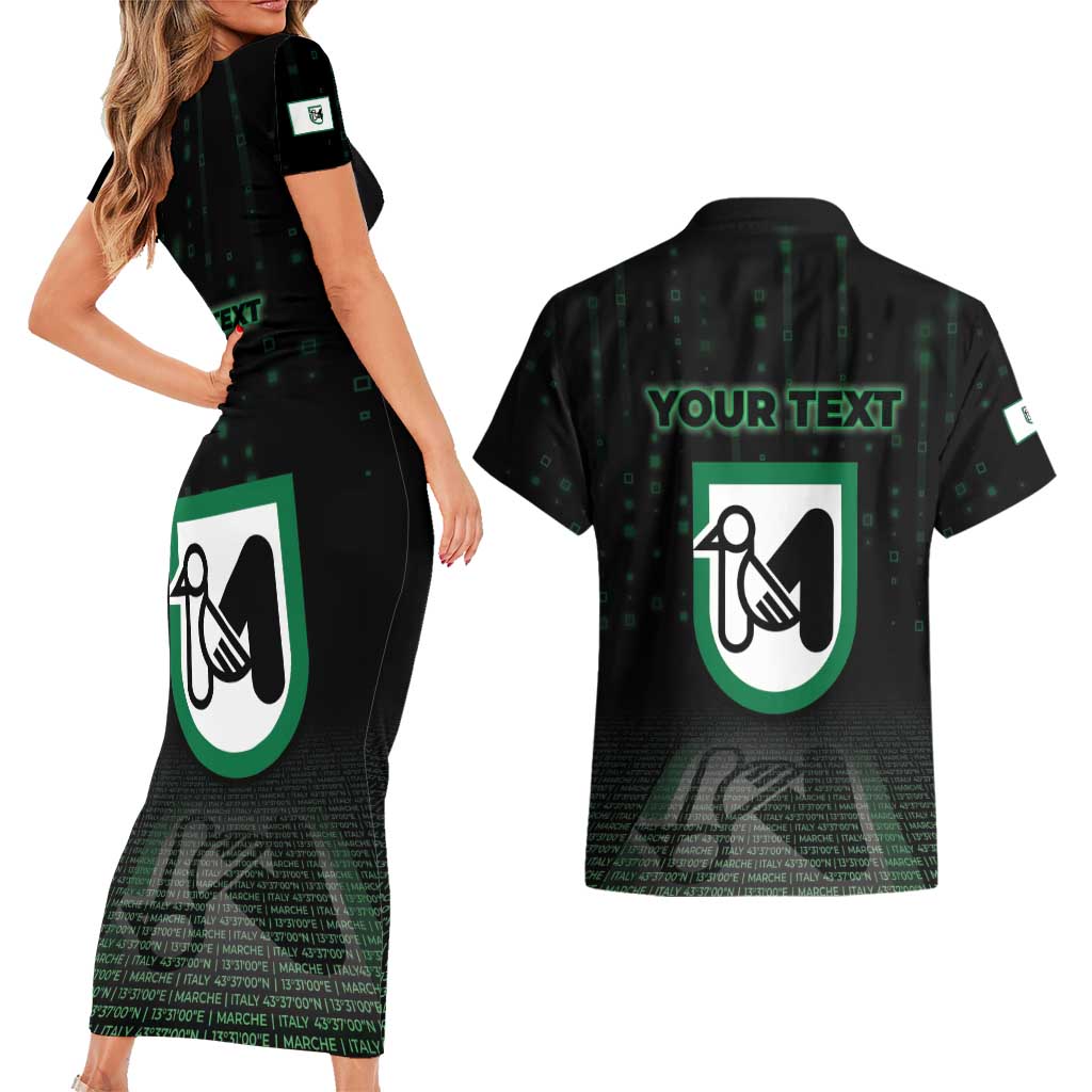 Personalized Italy Marche Couples Matching Short Sleeve Bodycon Dress and Hawaiian Shirt Map And Coordinates Code