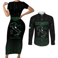 Personalized Italy Marche Couples Matching Short Sleeve Bodycon Dress and Long Sleeve Button Shirt Map And Coordinates Code