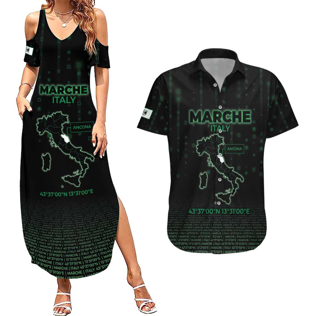 Personalized Italy Marche Couples Matching Summer Maxi Dress and Hawaiian Shirt Map And Coordinates Code