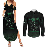 Personalized Italy Marche Couples Matching Summer Maxi Dress and Long Sleeve Button Shirt Map And Coordinates Code