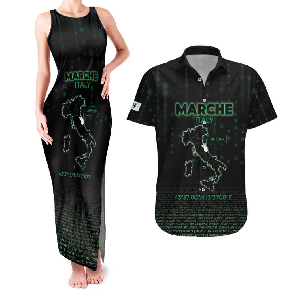 Personalized Italy Marche Couples Matching Tank Maxi Dress and Hawaiian Shirt Map And Coordinates Code