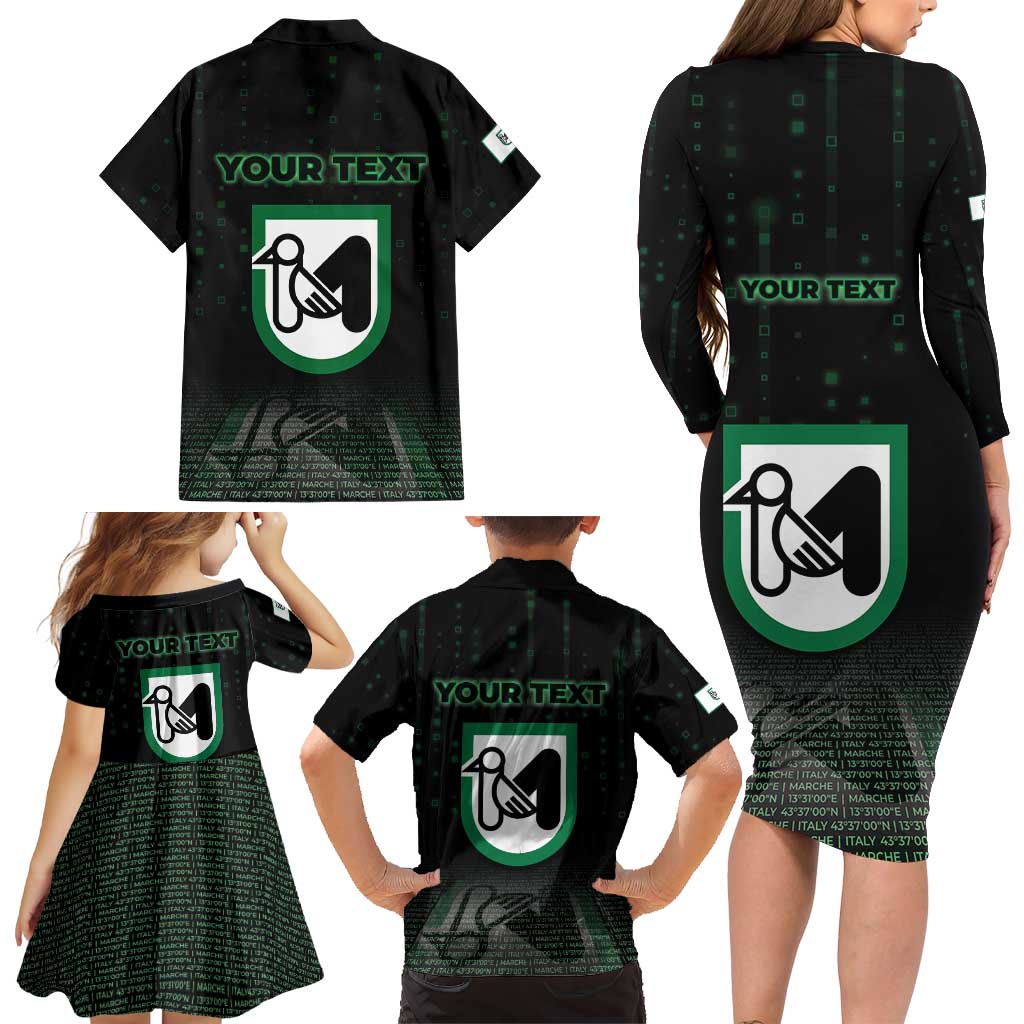 Personalized Italy Marche Family Matching Long Sleeve Bodycon Dress and Hawaiian Shirt Map And Coordinates Code