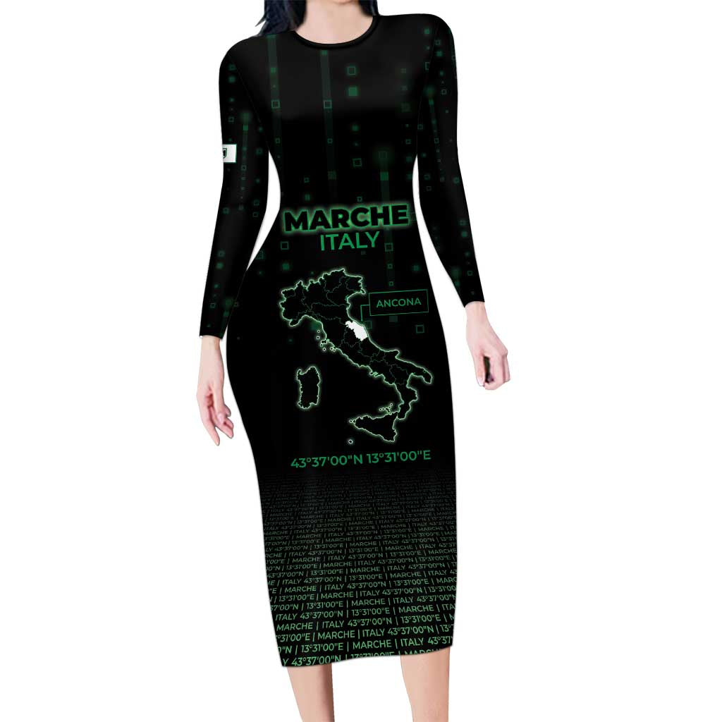 Personalized Italy Marche Family Matching Long Sleeve Bodycon Dress and Hawaiian Shirt Map And Coordinates Code
