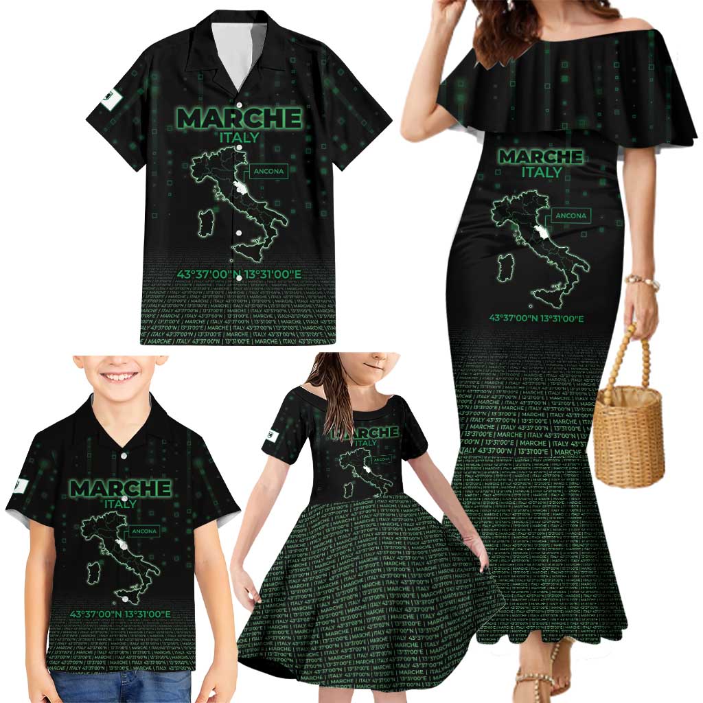 Personalized Italy Marche Family Matching Mermaid Dress and Hawaiian Shirt Map And Coordinates Code