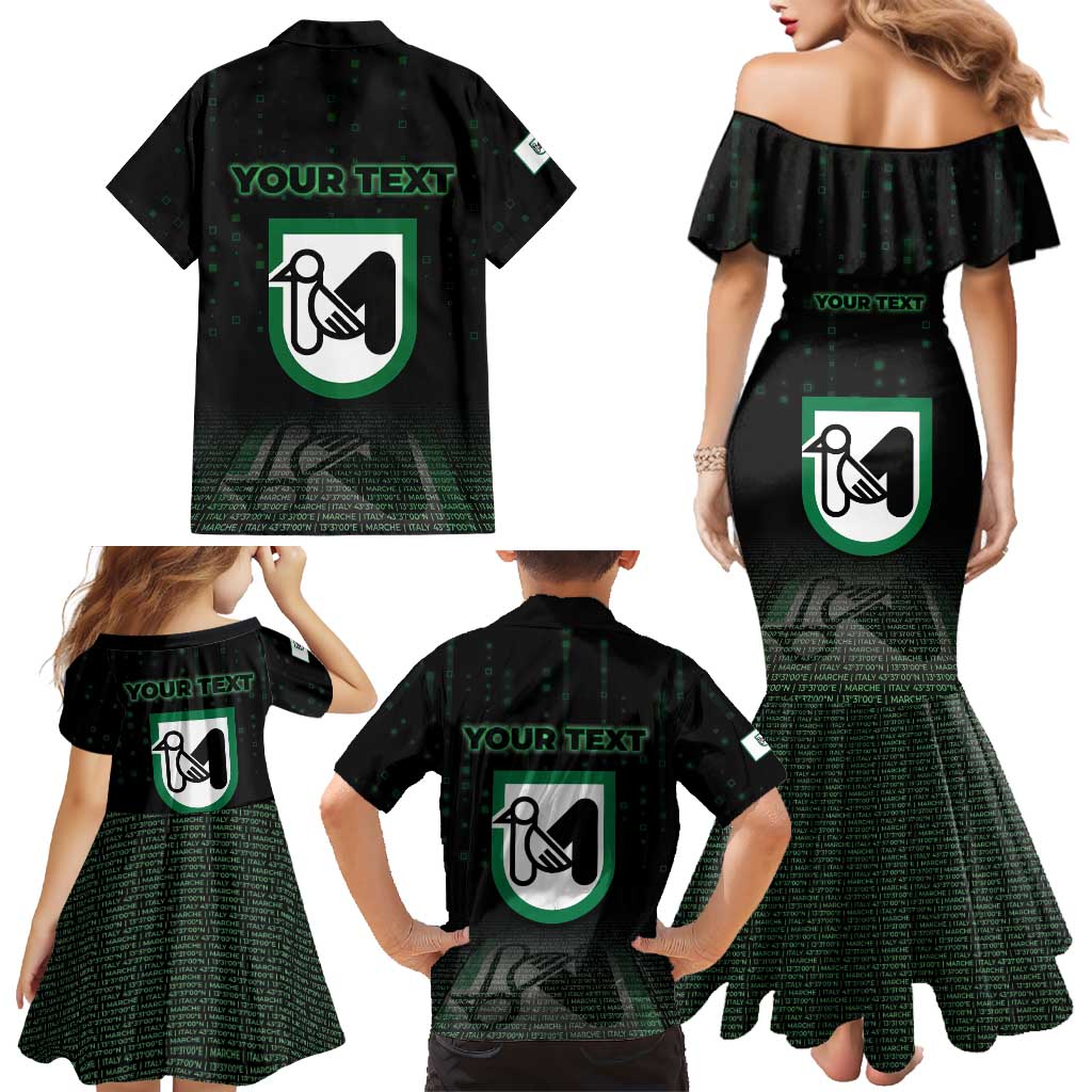Personalized Italy Marche Family Matching Mermaid Dress and Hawaiian Shirt Map And Coordinates Code