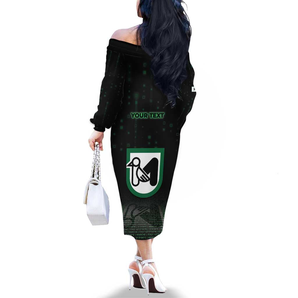 Personalized Italy Marche Family Matching Off The Shoulder Long Sleeve Dress and Hawaiian Shirt Map And Coordinates Code