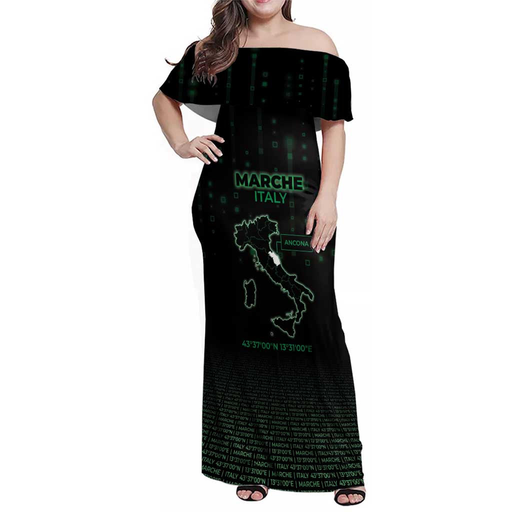 Personalized Italy Marche Family Matching Off Shoulder Maxi Dress and Hawaiian Shirt Map And Coordinates Code
