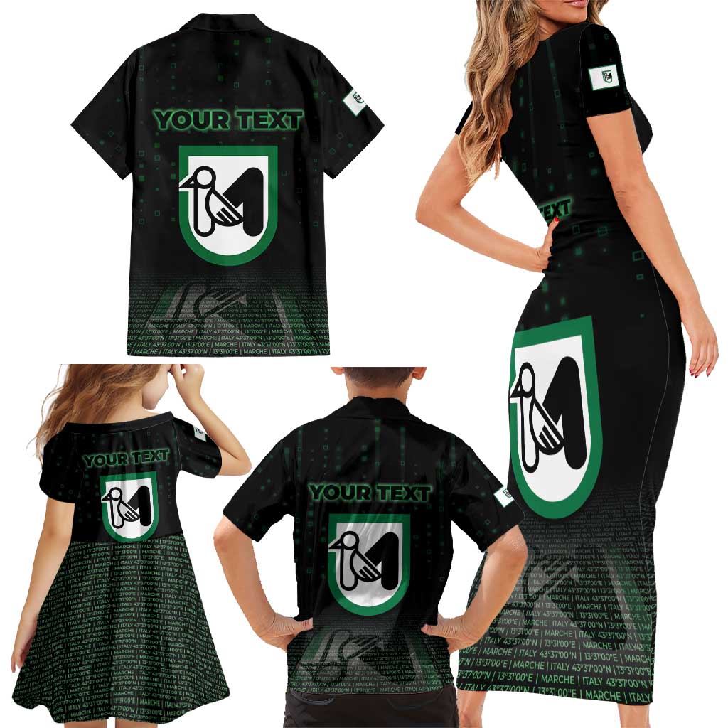 Personalized Italy Marche Family Matching Short Sleeve Bodycon Dress and Hawaiian Shirt Map And Coordinates Code