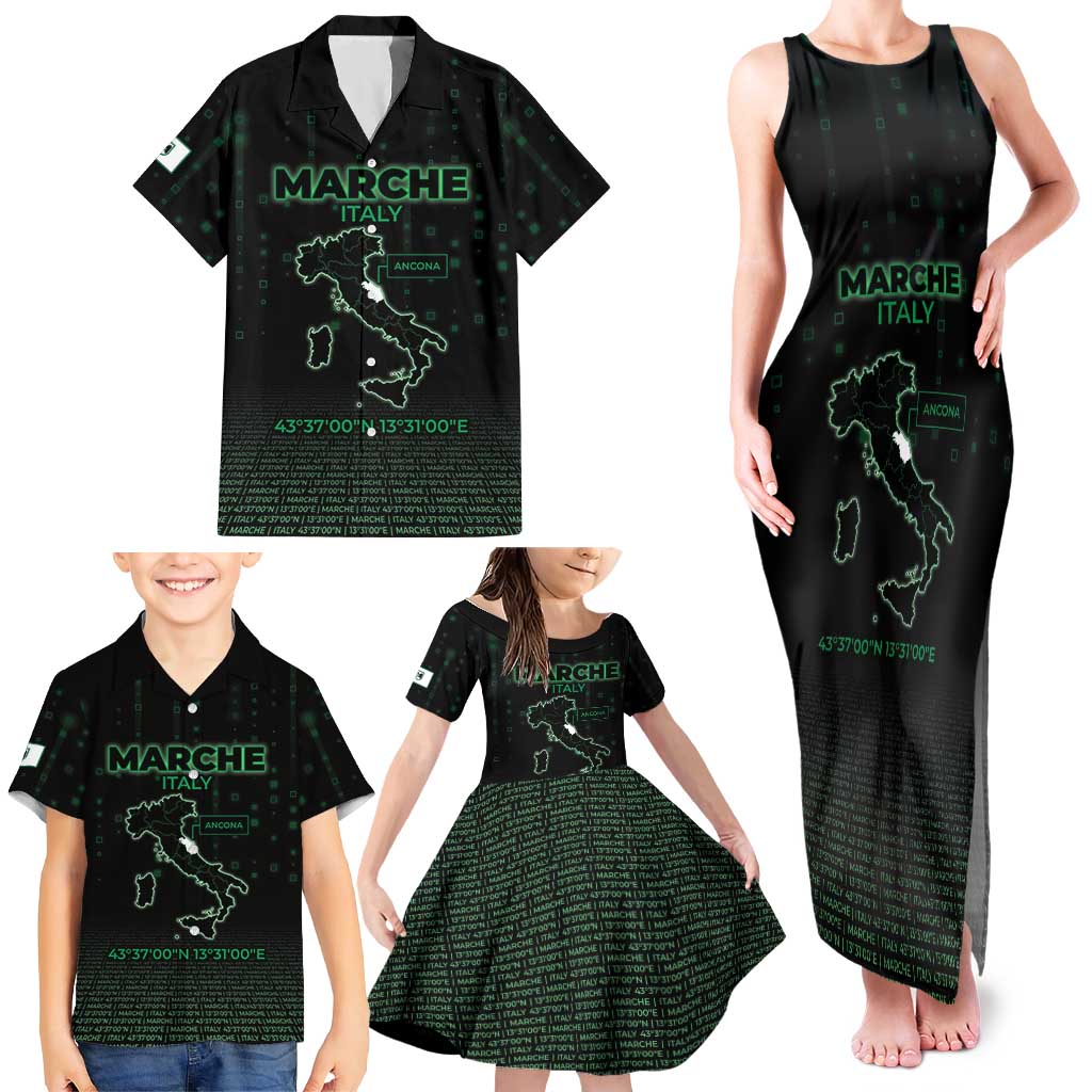 Personalized Italy Marche Family Matching Tank Maxi Dress and Hawaiian Shirt Map And Coordinates Code