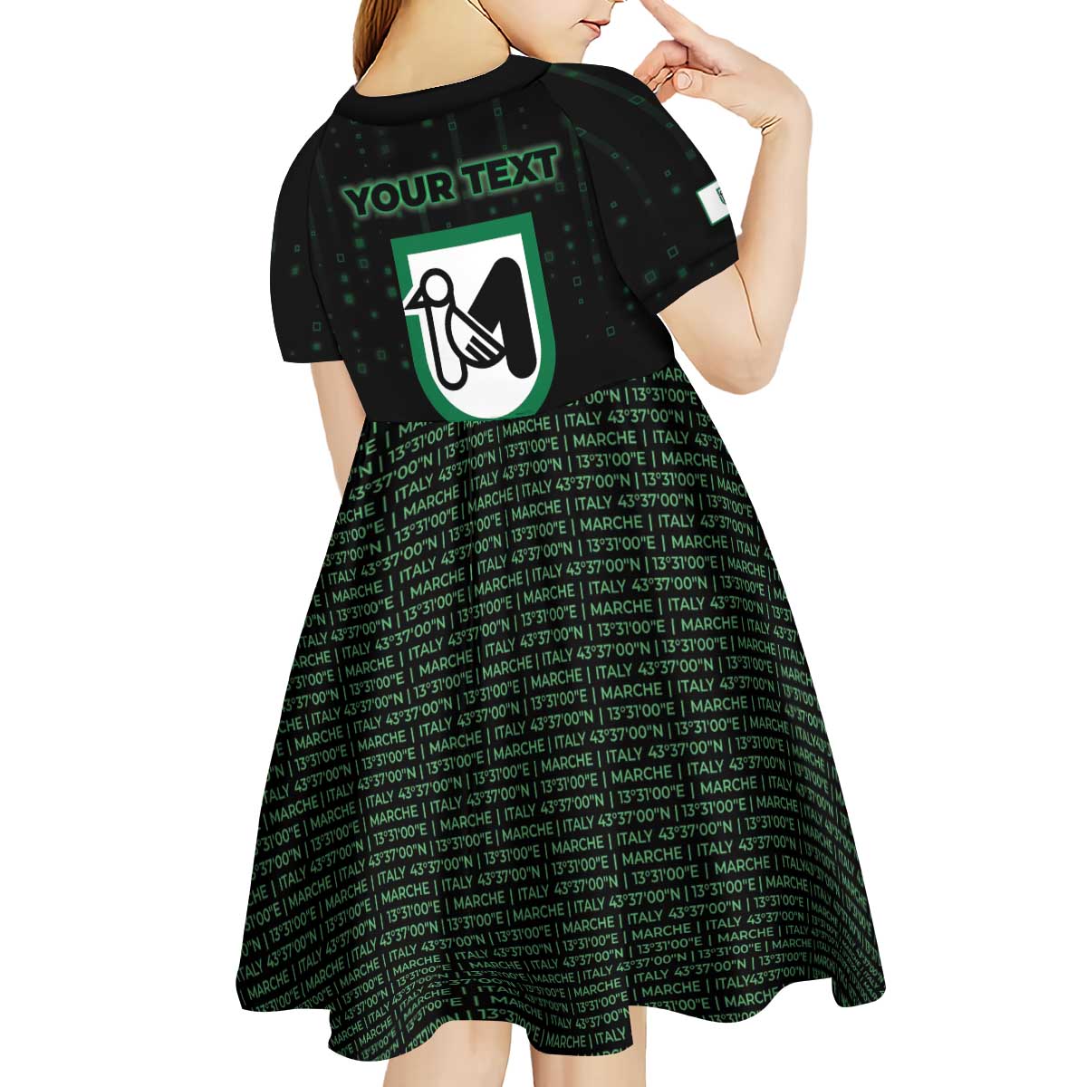 Personalized Italy Marche Kid Short Sleeve Dress Map And Coordinates Code