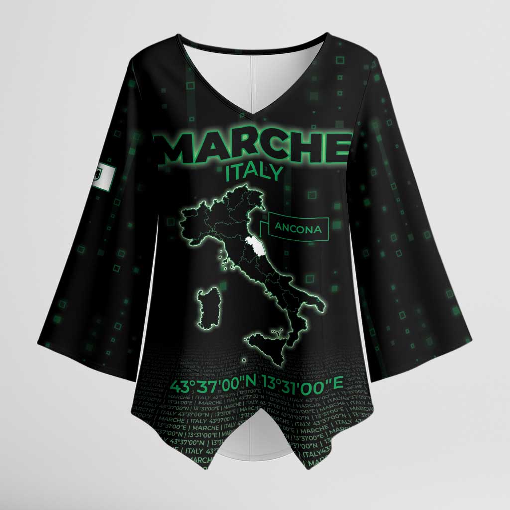 Personalized Italy Marche Kimono Sleeve Blouse Map And Coordinates Code