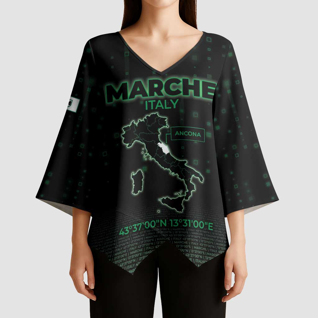 Personalized Italy Marche Kimono Sleeve Blouse Map And Coordinates Code
