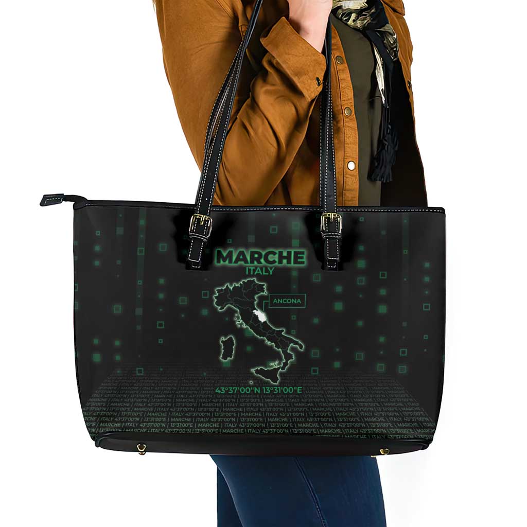 Italy Marche Leather Tote Bag Map And Coordinates Code