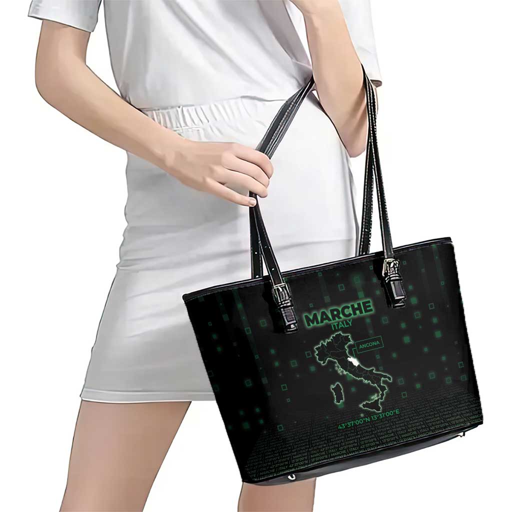 Italy Marche Leather Tote Bag Map And Coordinates Code