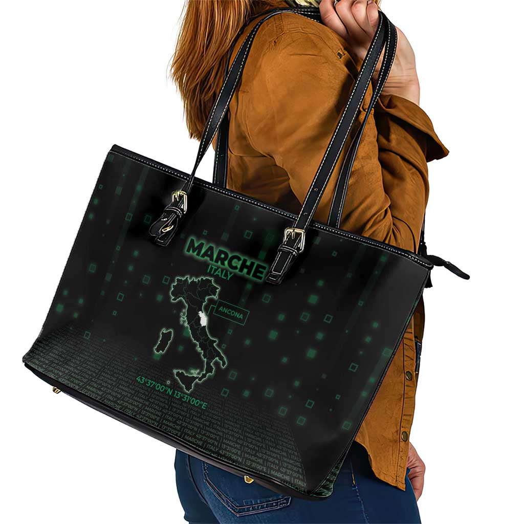 Italy Marche Leather Tote Bag Map And Coordinates Code